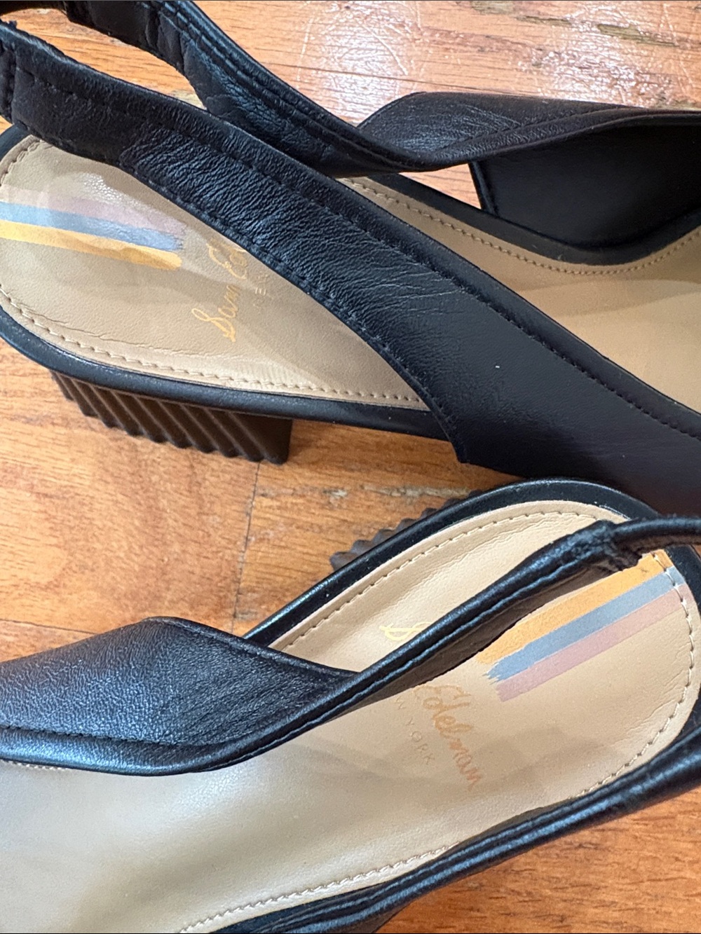 Sam Edelman Black Square-Toe Slingback Block Heels - Picture 2 of 8